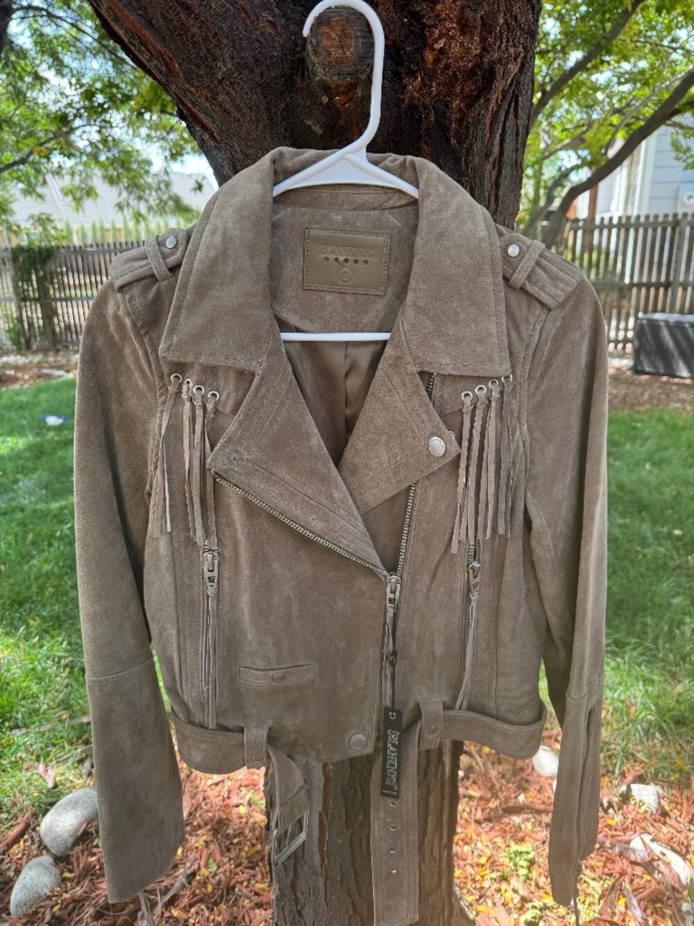 BLANKNYC Brown Suede Fringe Moto Jacket Biker Western Boho Cropped Small